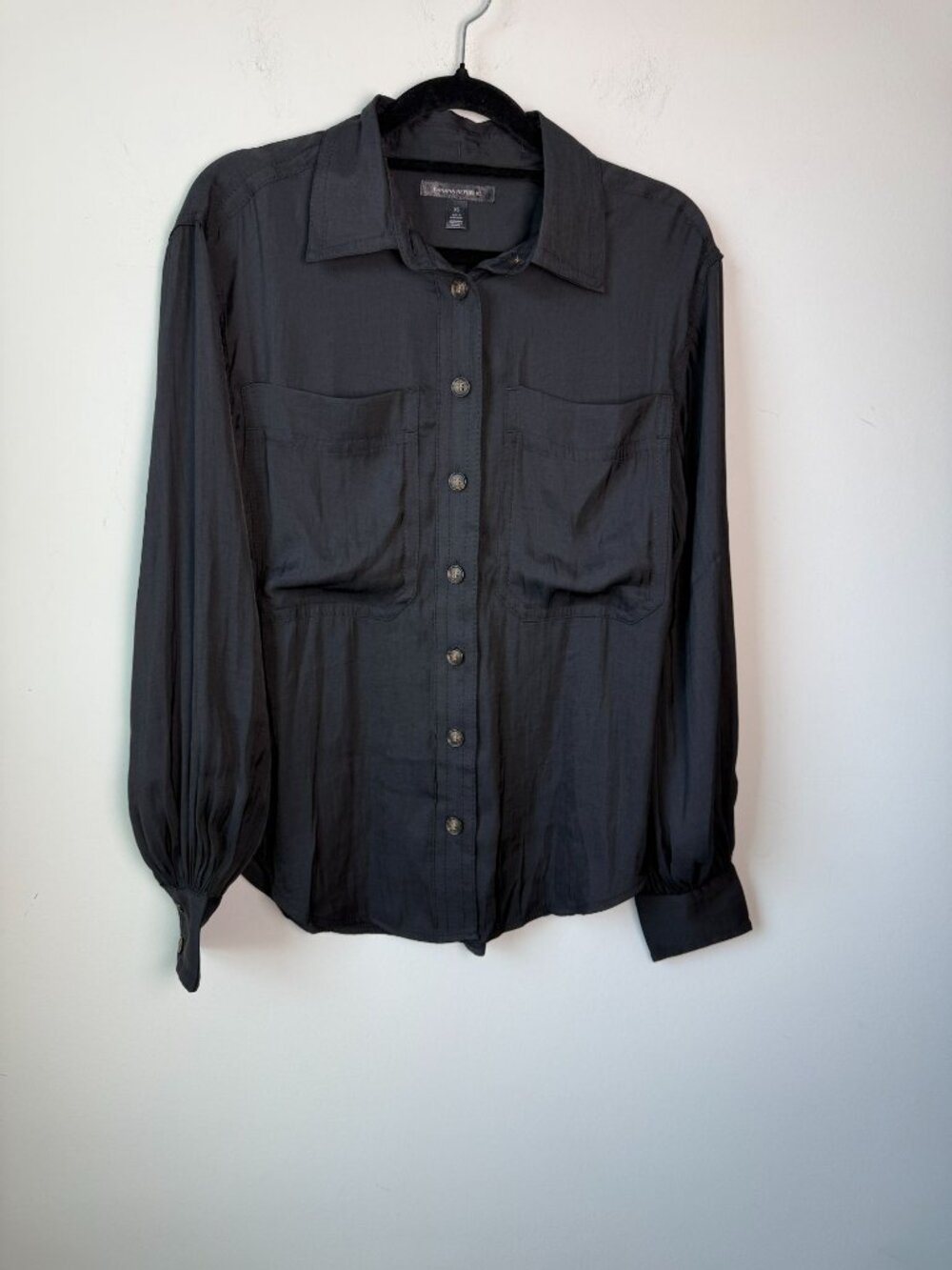 Banana Republic Volume Sleeve Safari Style Button Down Shirt Black XS Minimalist